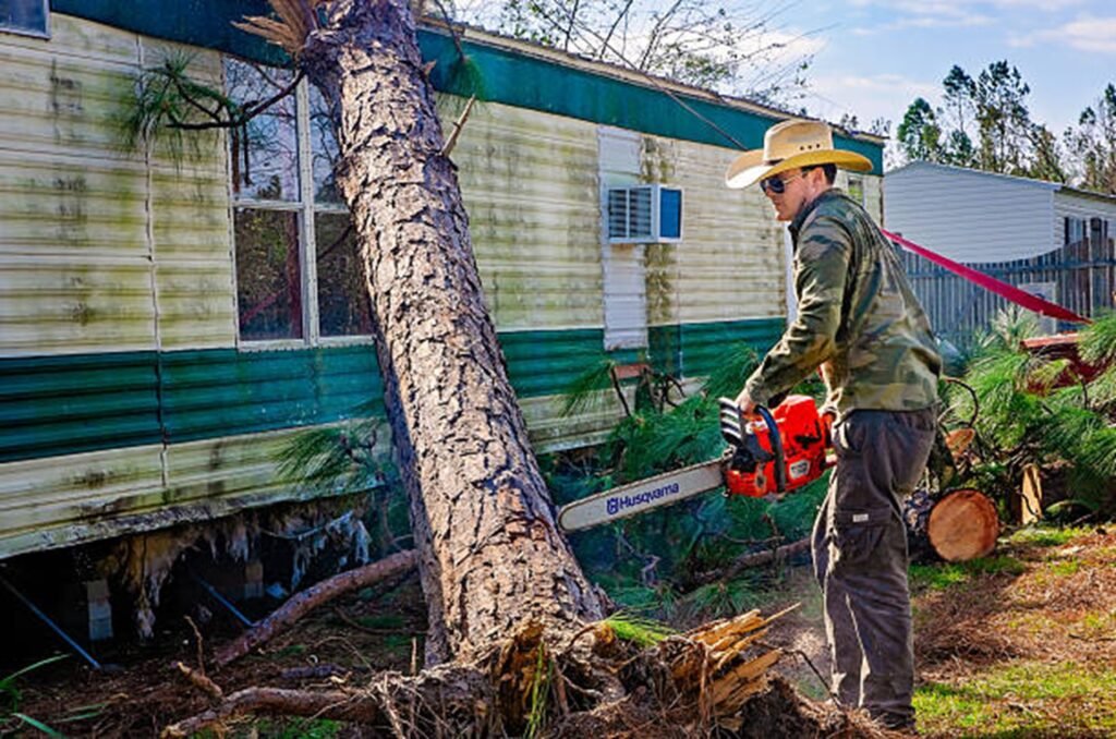 Storm-damaged tree blocking driveway at a home in Streetsboro, OH